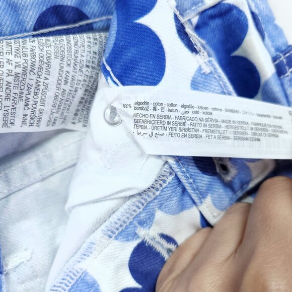 Zara Pants Womens 0 Blue 70's Floral Print Straight Leg Retro Button Fly Jeans - Picture 8 of 13